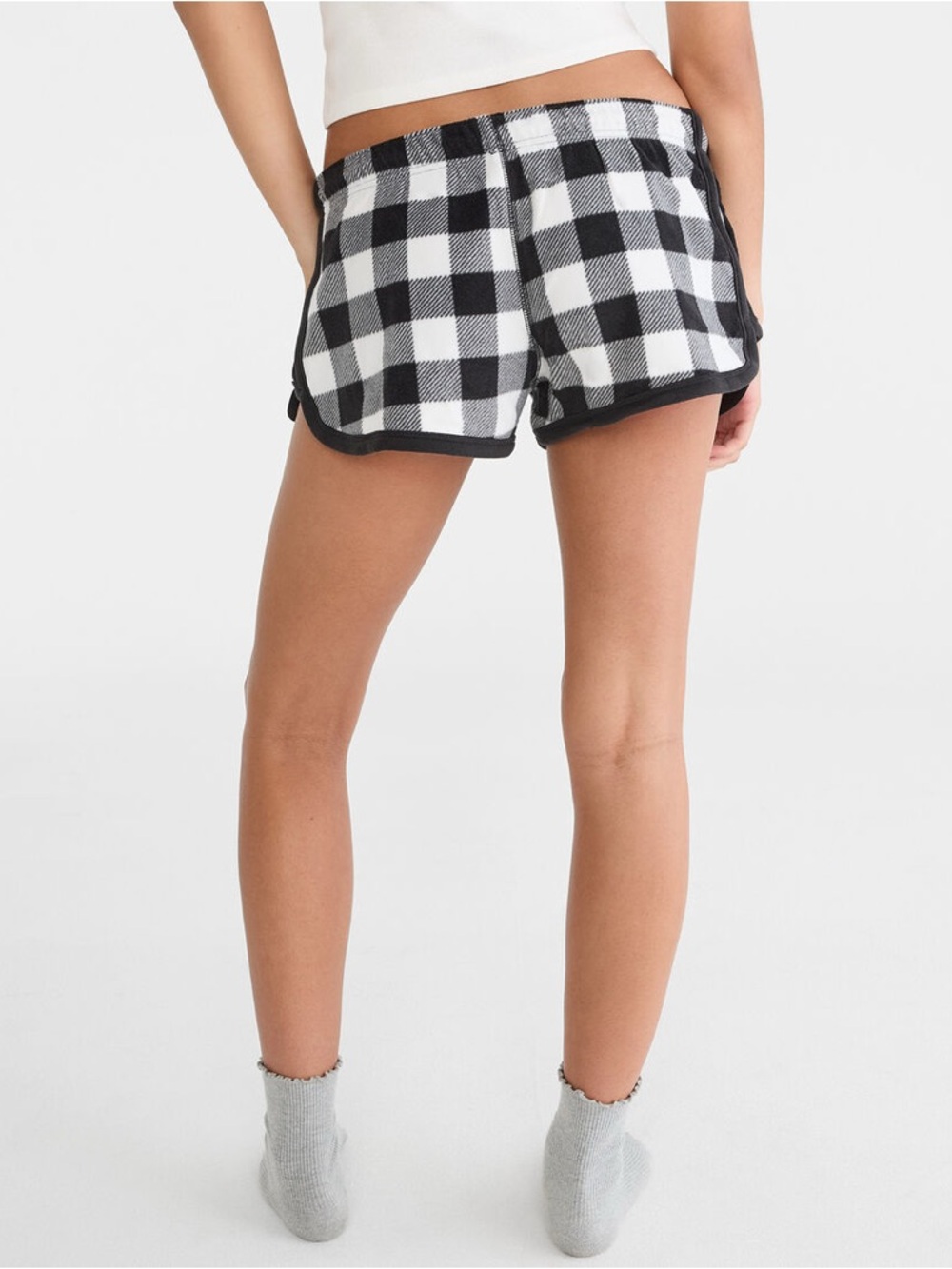 Aeropostale Buffalo Plaid Polyfleece Sleep Shorts in Black & White Sz M NWT - Picture 3 of 5